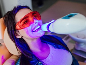 A woman receiving in-office teeth whitening