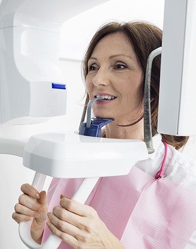 Woman receiving panoramic x-rays