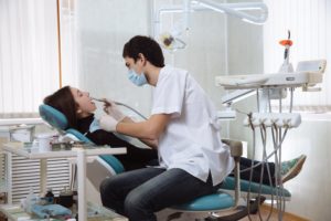 Female patient having dental work