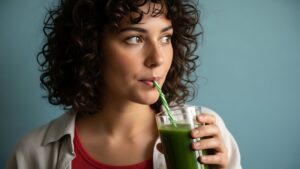 woman drinking with a straw